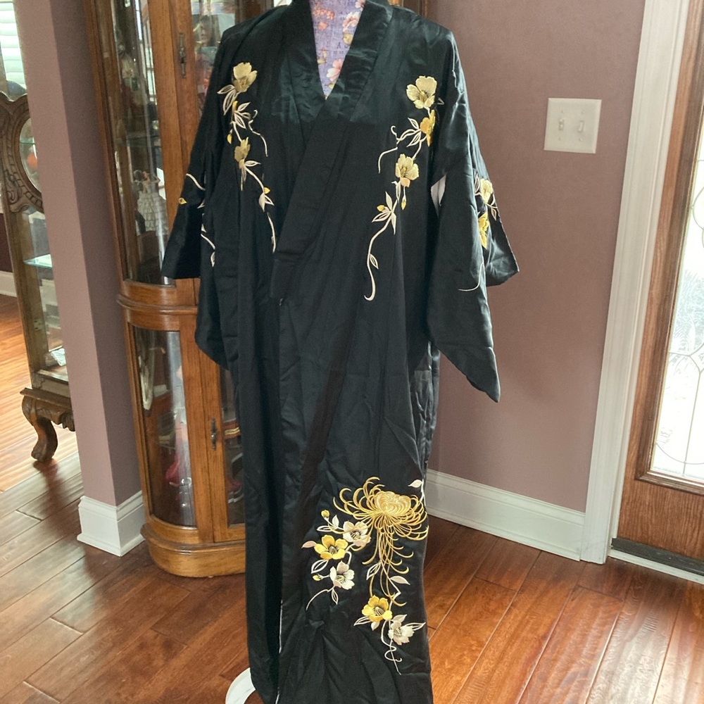 Vintage Gold Embroidered Peacock Kimono